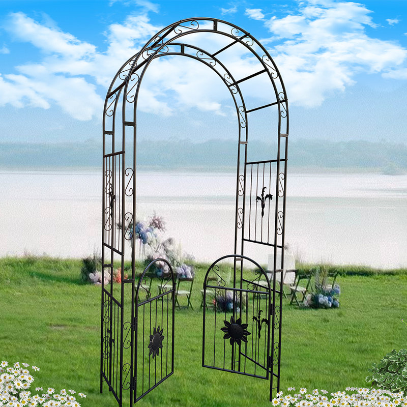 iYofe 98"H Metal Garden Arch with Gate, Climbing Plants Support Arch ...